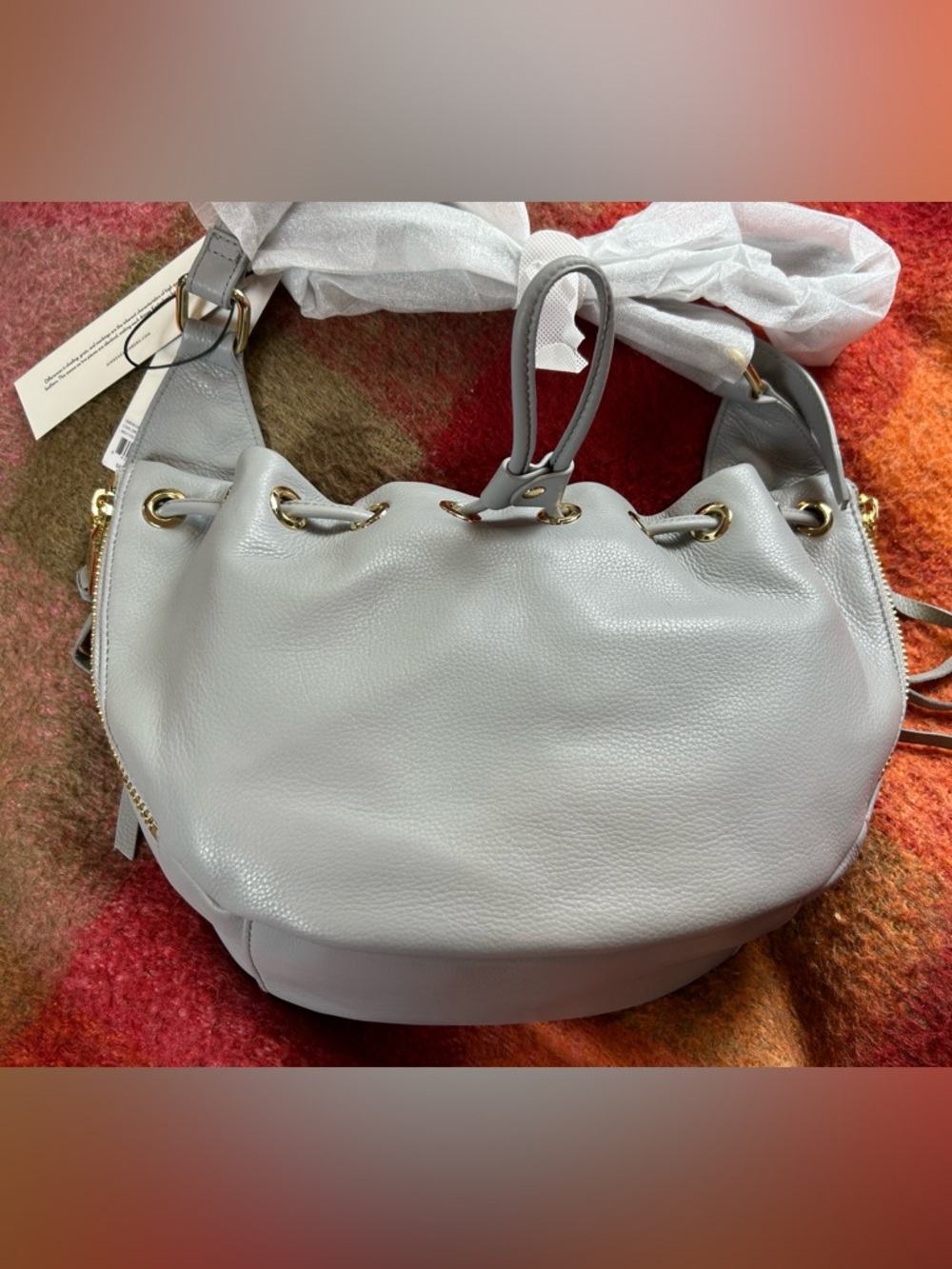 Aimee Kestenberg Serene Crossbody Leather Drawstring Hobo Bag - Light Gray NWT